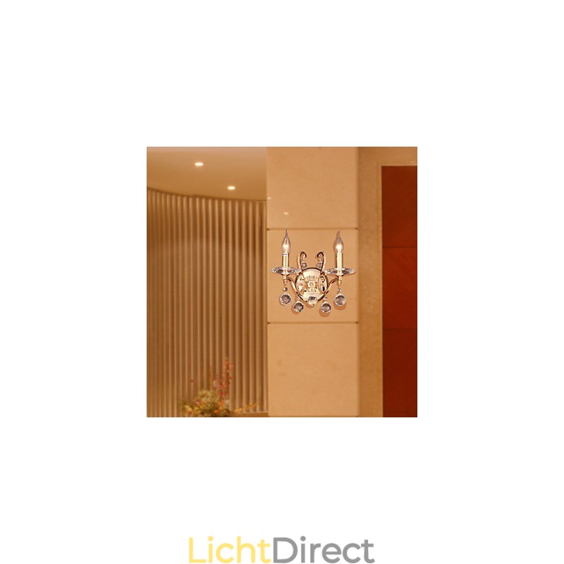 Gouden Kristallen Wandlamp met 2 Lampen