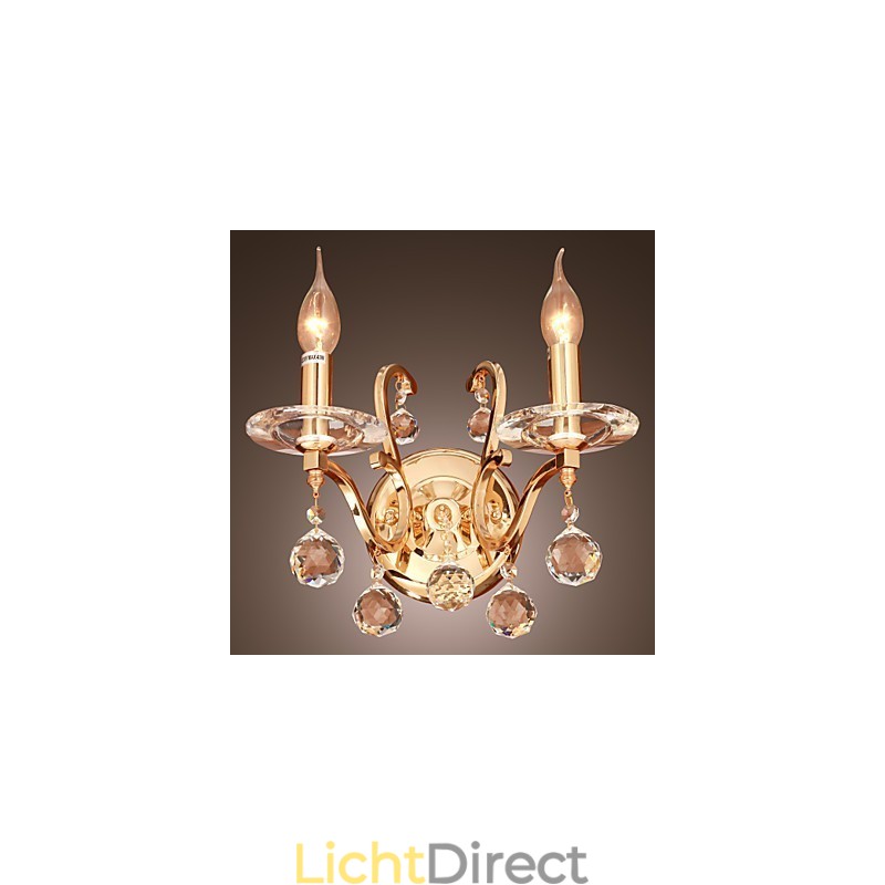 Gouden Kristallen Wandlamp met 2 Lampen