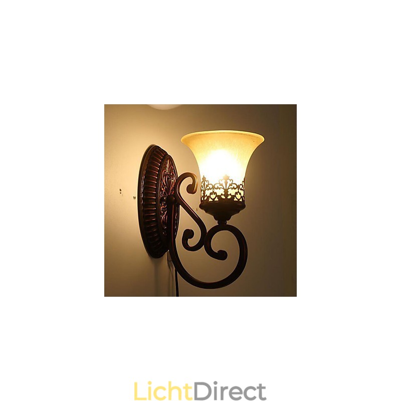 Europa Type Herstel van oude manieren Smeedijzer Slaapkamer Glazen Wandlamp Licht