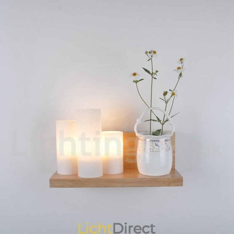 Mini Stijl Wandlampen met Glazen Kapjes Moderne Hedendaagse Houten Bamboe Wandlamp