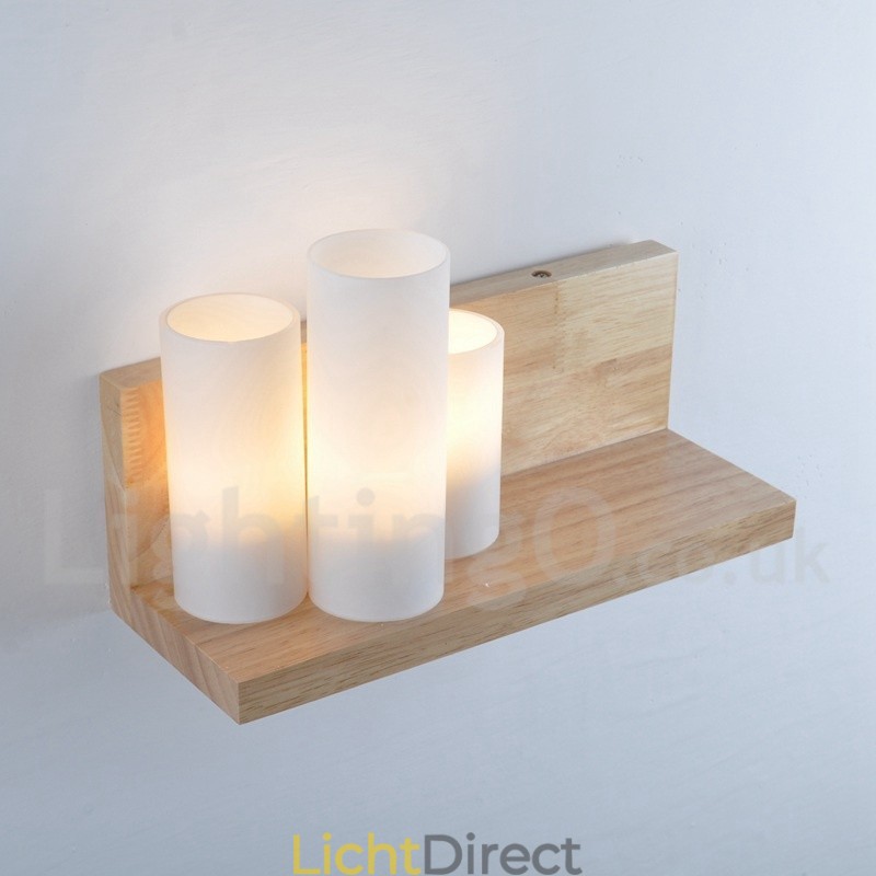 Mini Stijl Wandlampen met Glazen Kapjes Moderne Hedendaagse Houten Bamboe Wandlamp