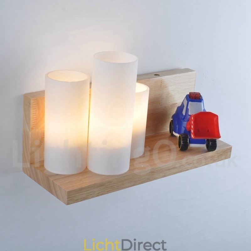 Mini Stijl Wandlampen met Glazen Kapjes Moderne Hedendaagse Houten Bamboe Wandlamp
