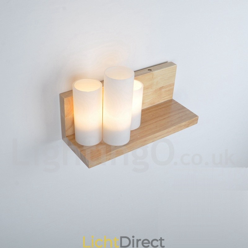 Mini Stijl Wandlampen met Glazen Kapjes Moderne Hedendaagse Houten Bamboe Wandlamp