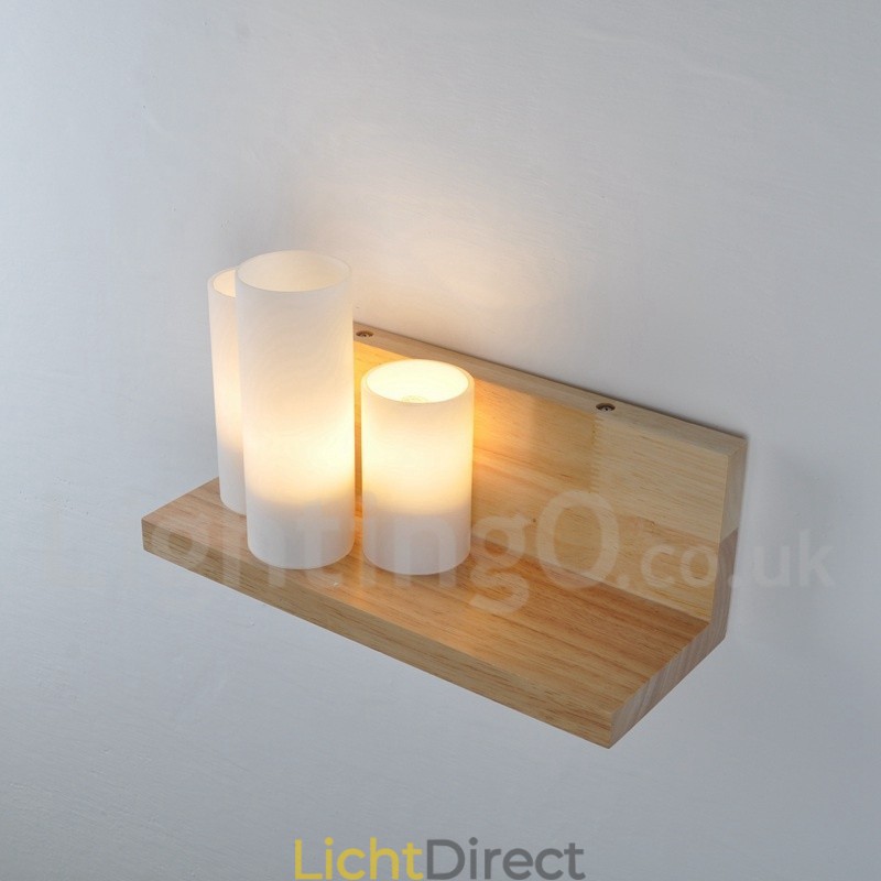 Mini Stijl Wandlampen met Glazen Kapjes Moderne Hedendaagse Houten Bamboe Wandlamp