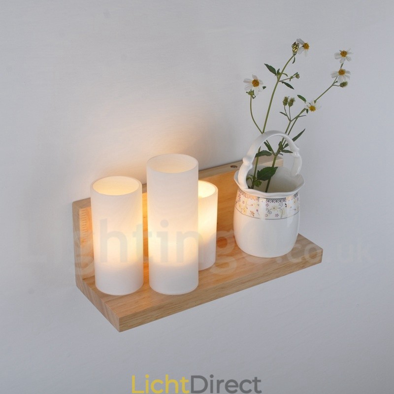Mini Stijl Wandlampen met Glazen Kapjes Moderne Hedendaagse Houten Bamboe Wandlamp
