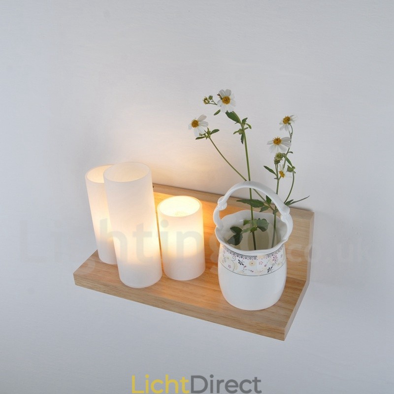 Mini Stijl Wandlampen met Glazen Kapjes Moderne Hedendaagse Houten Bamboe Wandlamp