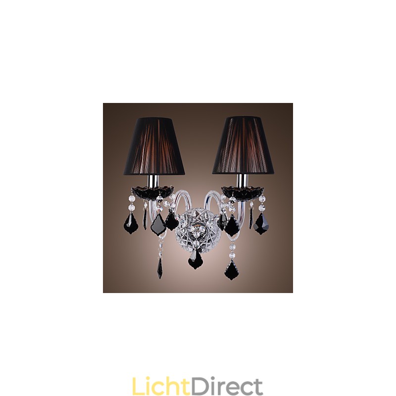 Kristallen wandlamp met 2 lampen in stoffen kap