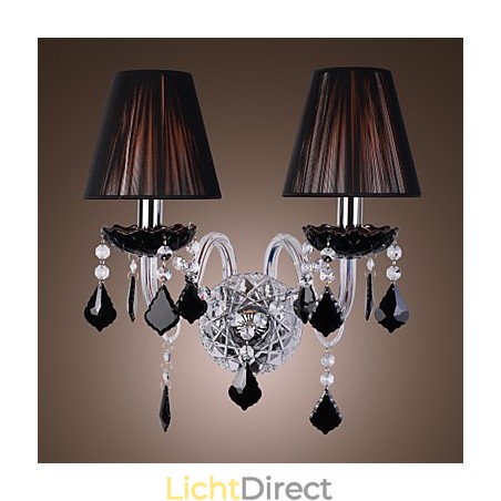 Kristallen wandlamp met 2 lampen in stoffen kap Kristallen wandlamp met 2 lampen in stoffen kap