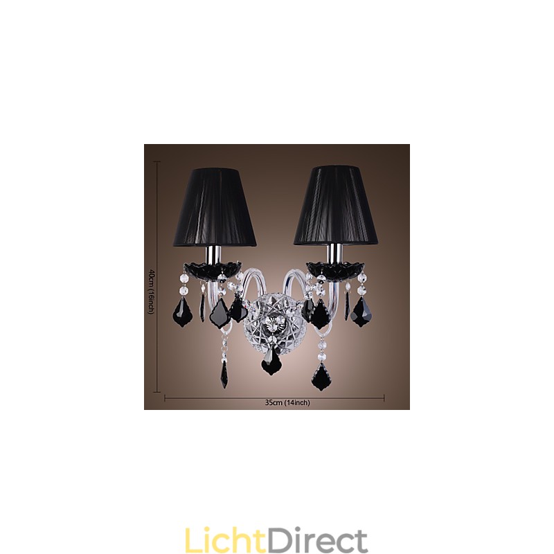 Kristallen wandlamp met 2 lampen in stoffen kap