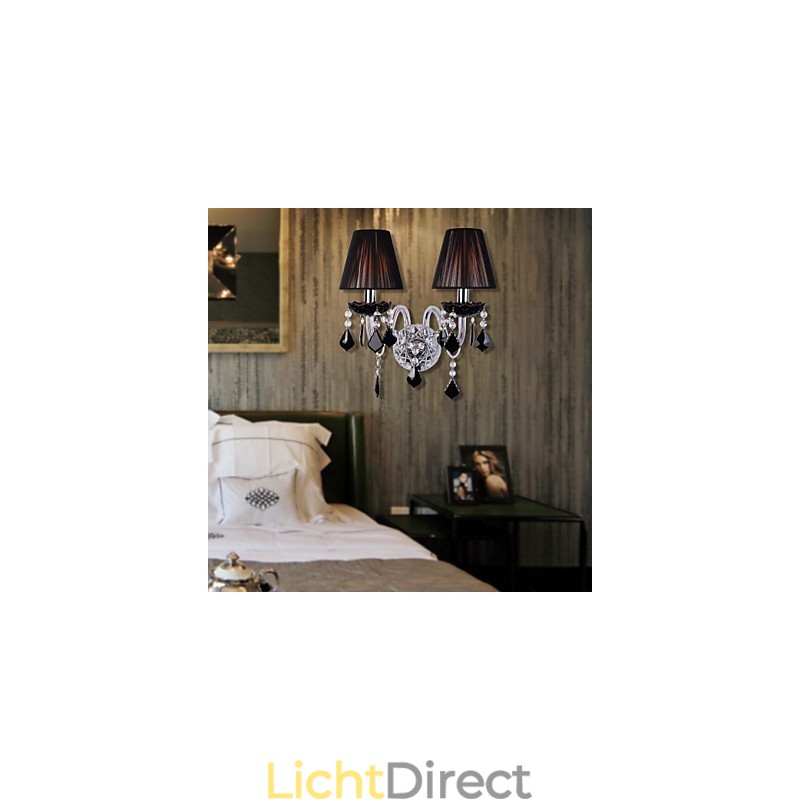 Kristallen wandlamp met 2 lampen in stoffen kap