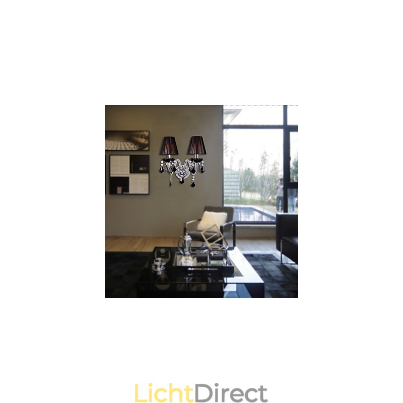 Kristallen wandlamp met 2 lampen in stoffen kap