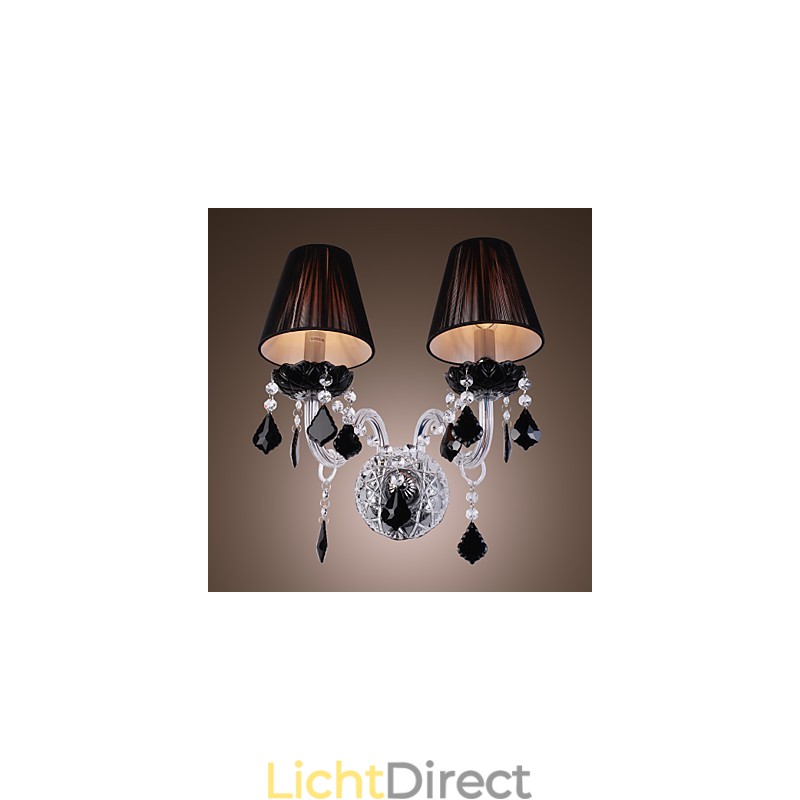 Kristallen wandlamp met 2 lampen in stoffen kap