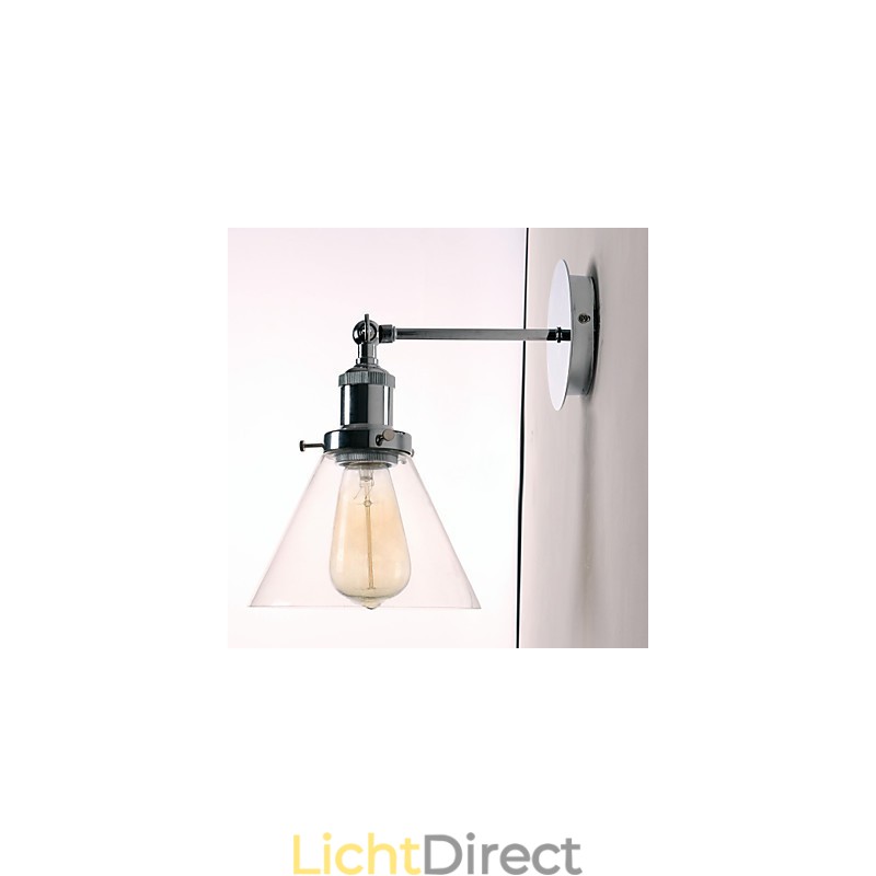Art Deco wandlamp met glazen kegelvormige kap naar beneden