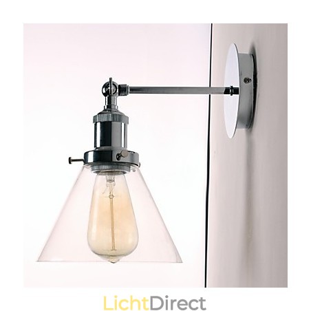 Art Deco wandlamp met glazen kegelvormige kap naar beneden Art Deco wandlamp met glazen kegelvormige kap naar beneden