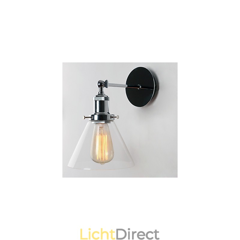 Art Deco wandlamp met glazen kegelvormige kap naar beneden