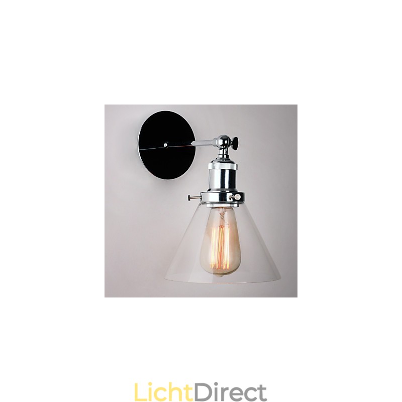 Art Deco wandlamp met glazen kegelvormige kap naar beneden
