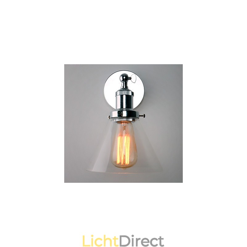 Art Deco wandlamp met glazen kegelvormige kap naar beneden