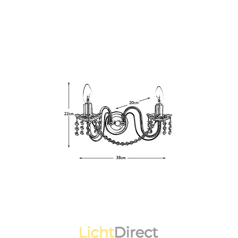 Gouden Kristallen Wandlamp met 2 Lampen