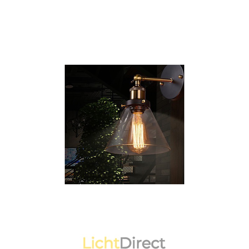 Retro wandlamp met bloemenglazen kap en metalen beugel