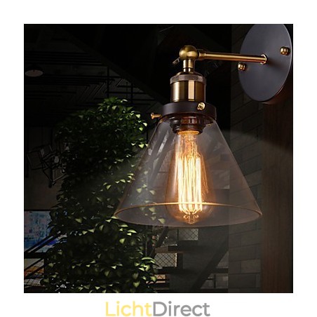 Retro wandlamp met bloemenglazen kap en metalen beugel