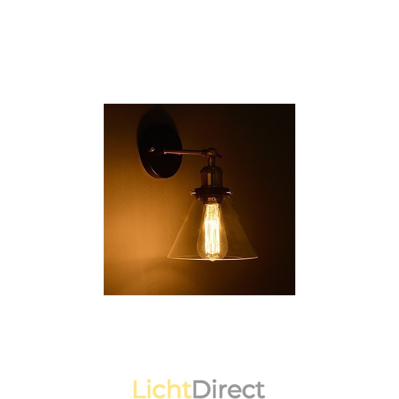 Retro wandlamp met bloemenglazen kap en metalen beugel