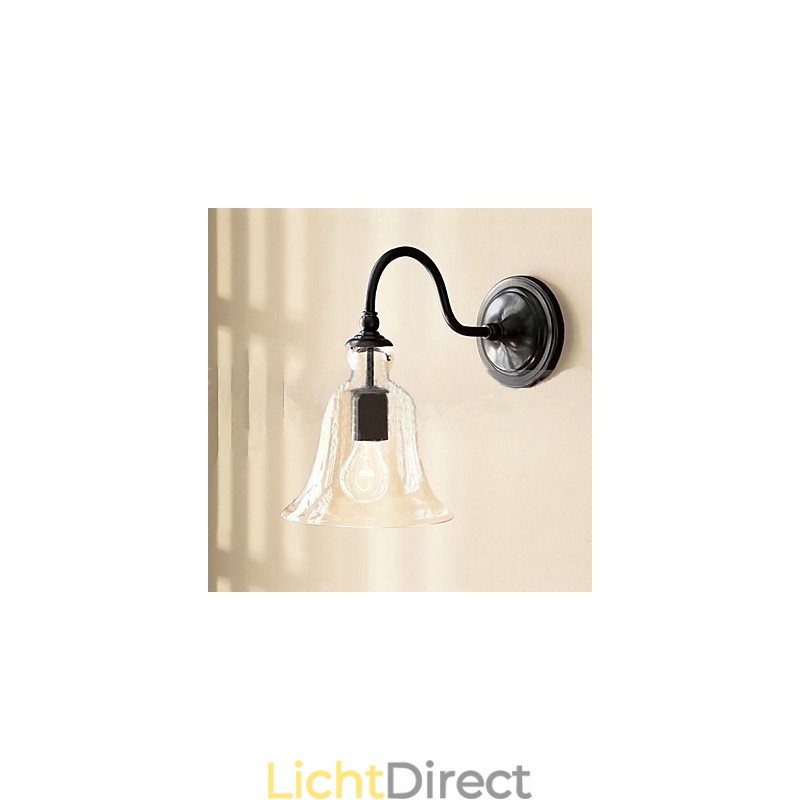 Door de natuur geïnspireerde wandlamp van ijzer met transparante glazen kap