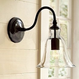 Door de natuur geïnspireerde wandlamp van ijzer met transparante glazen kap