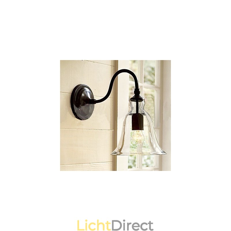 Door de natuur geïnspireerde wandlamp van ijzer met transparante glazen kap