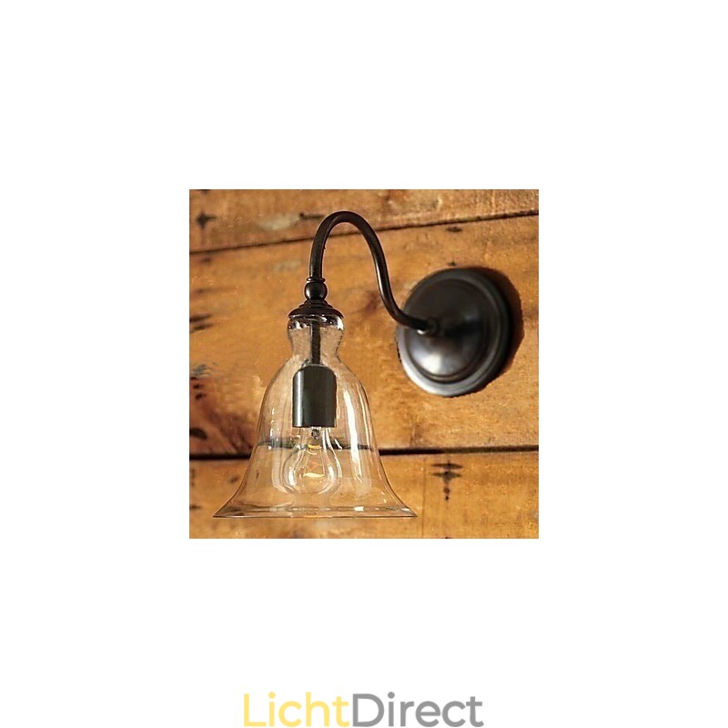 Door de natuur geïnspireerde wandlamp van ijzer met transparante glazen kap