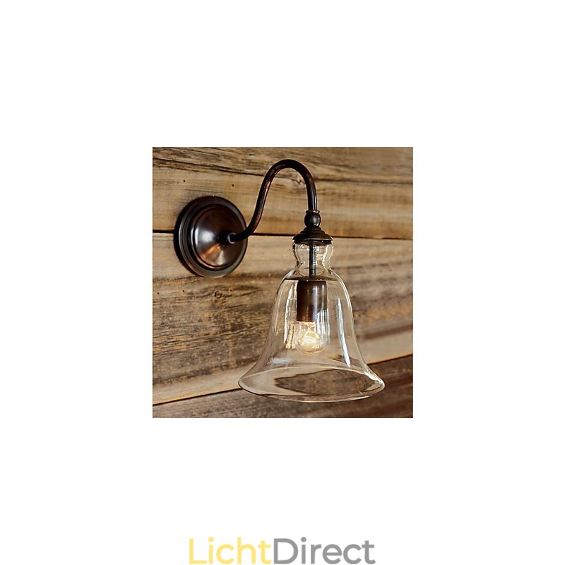 Door de natuur geïnspireerde wandlamp van ijzer met transparante glazen kap