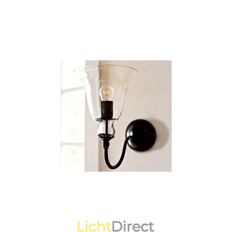 Door de natuur geïnspireerde wandlamp van ijzer met transparante glazen kap