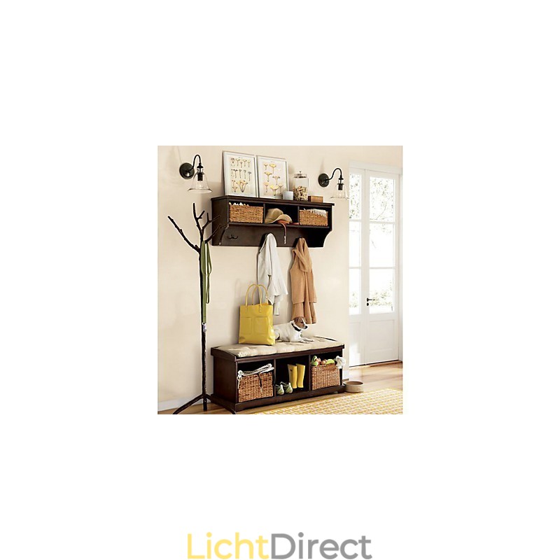 Door de natuur geïnspireerde wandlamp van ijzer met transparante glazen kap