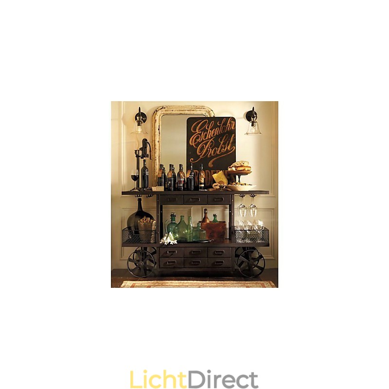 Door de natuur geïnspireerde wandlamp van ijzer met transparante glazen kap