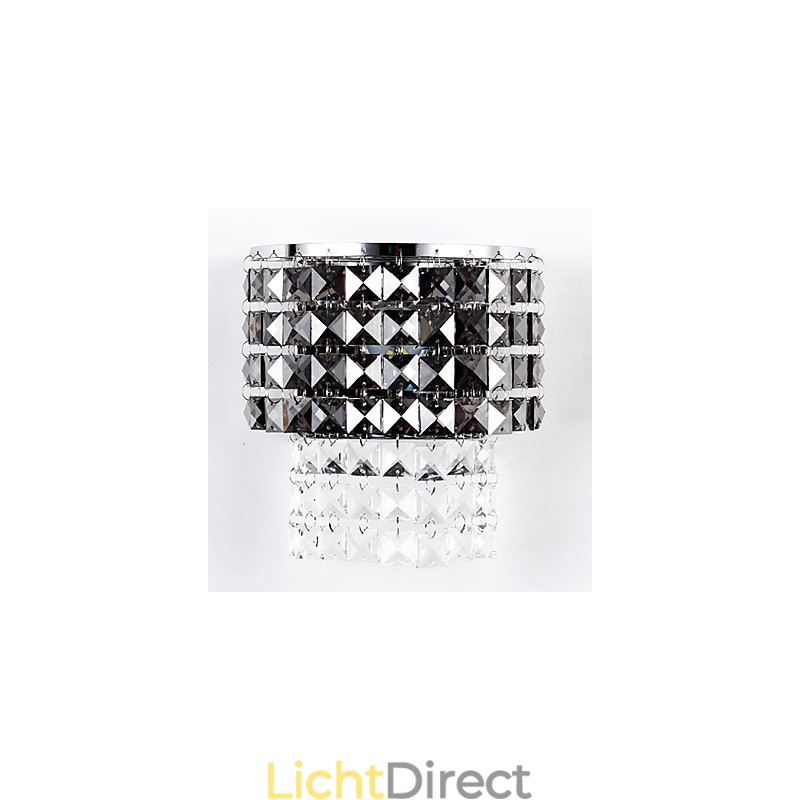 Moderne wandlamp met stoffen kap, metalen plaat, kristaldecoratiestijl