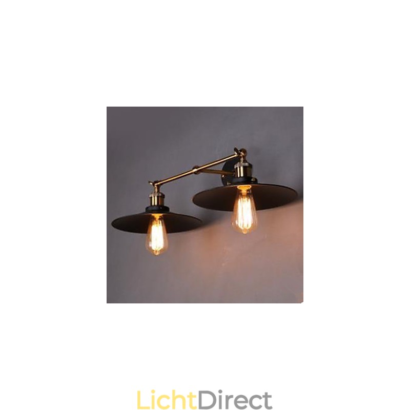 Landelijke industriële retro wandlamp dubbele wandlamp zwarte paraplu