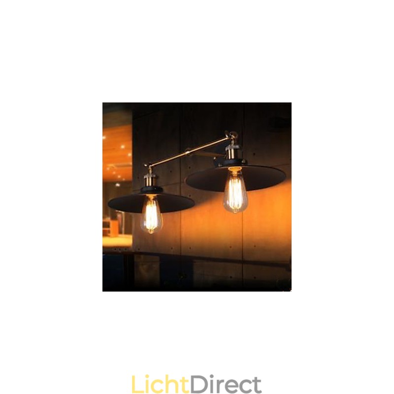 Landelijke industriële retro wandlamp dubbele wandlamp zwarte paraplu