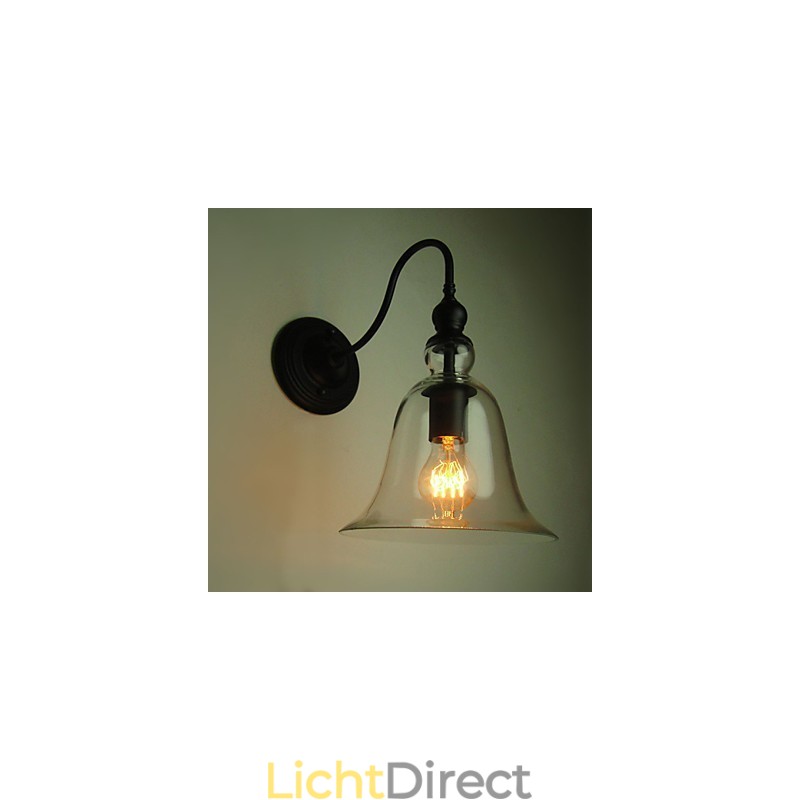 Vintage Wandlamp Een Licht Staal en Glas