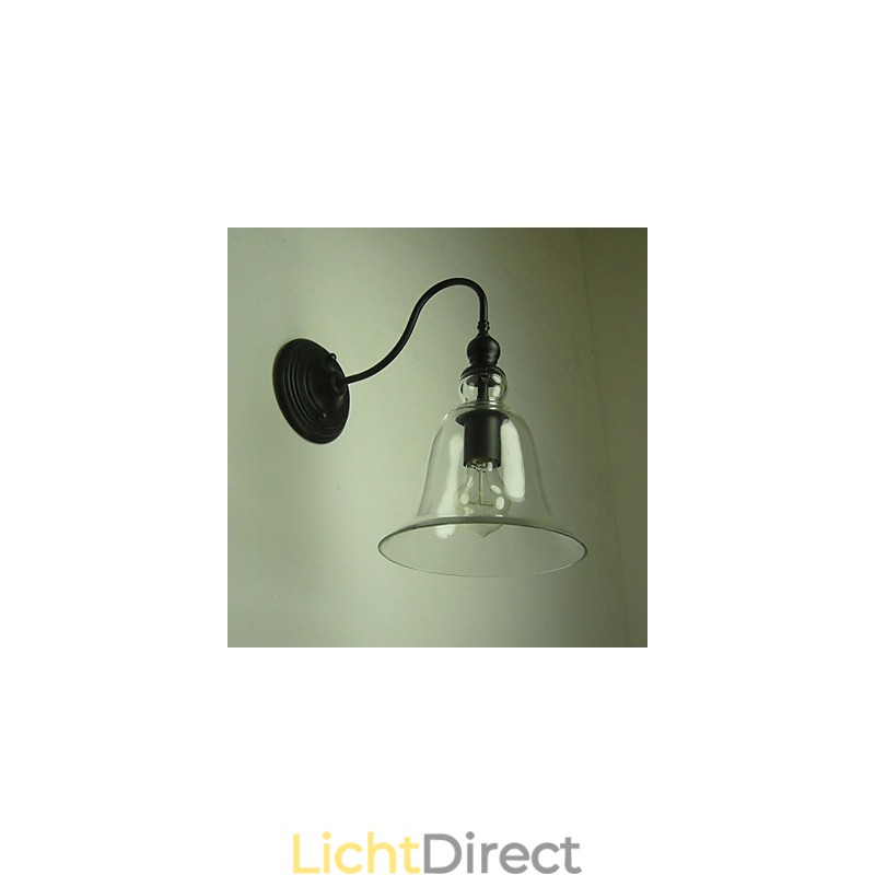 Vintage Wandlamp Een Licht Staal en Glas