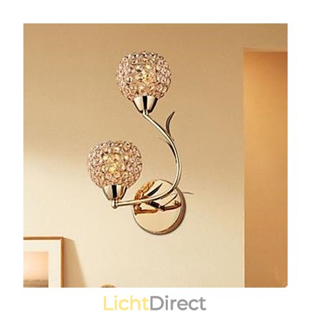 Gecontracteerde en eigentijdse gouden dubbele kop K9 kristal wandlamp Gecontracteerde en eigentijdse gouden dubbele kop K9 kristal wandlamp