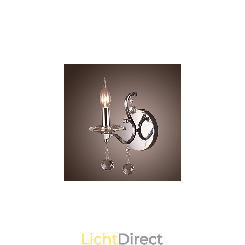 Zilveren Kristallen Wandlamp met 1 Lamp