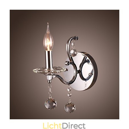Zilveren Kristallen Wandlamp met 1 Lamp Zilveren Kristallen Wandlamp met 1 Lamp