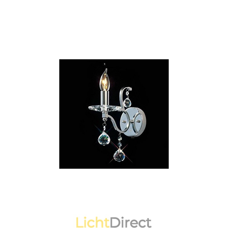 Zilveren Kristallen Wandlamp met 1 Lamp