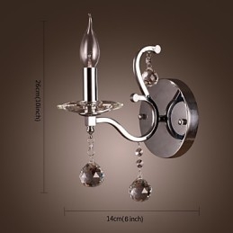 Zilveren Kristallen Wandlamp met 1 Lamp