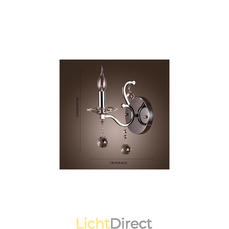 Zilveren Kristallen Wandlamp met 1 Lamp