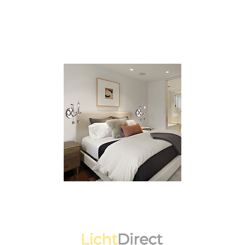 Zilveren Kristallen Wandlamp met 1 Lamp