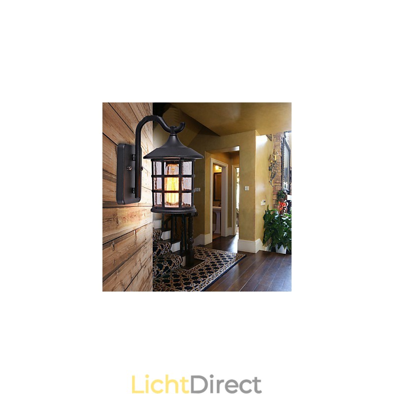 Antieke rustieke ijzeren waterdichte buitenwandlamp vintage lantaarn licht roestig matzwart gang gang wandlamp