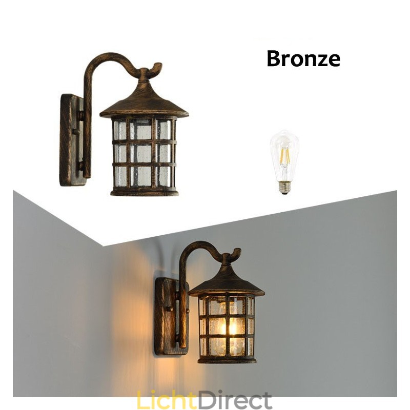 Antieke rustieke ijzeren waterdichte buitenwandlamp vintage lantaarn licht roestig matzwart gang gang wandlamp