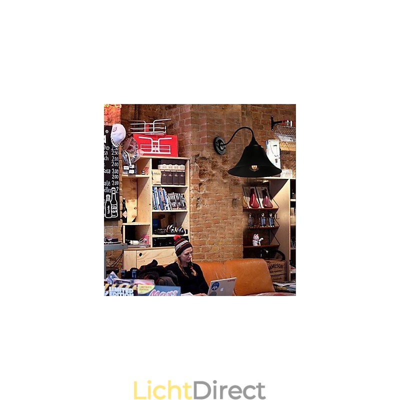Designer Duds Loft Style Oude Zwarte IJzeren Kap Wandlamp