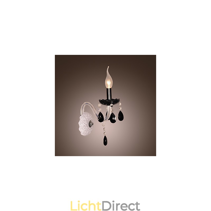 Zwarte kristallen wandlamp met kaarslamp