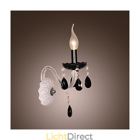 Zwarte kristallen wandlamp met kaarslamp Zwarte kristallen wandlamp met kaarslamp